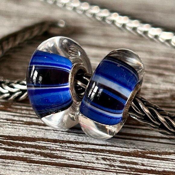 TROLLBEADS Blue & Black Stripe Unique LAA 925S NEW! $ per bead - Picture 5 of 5